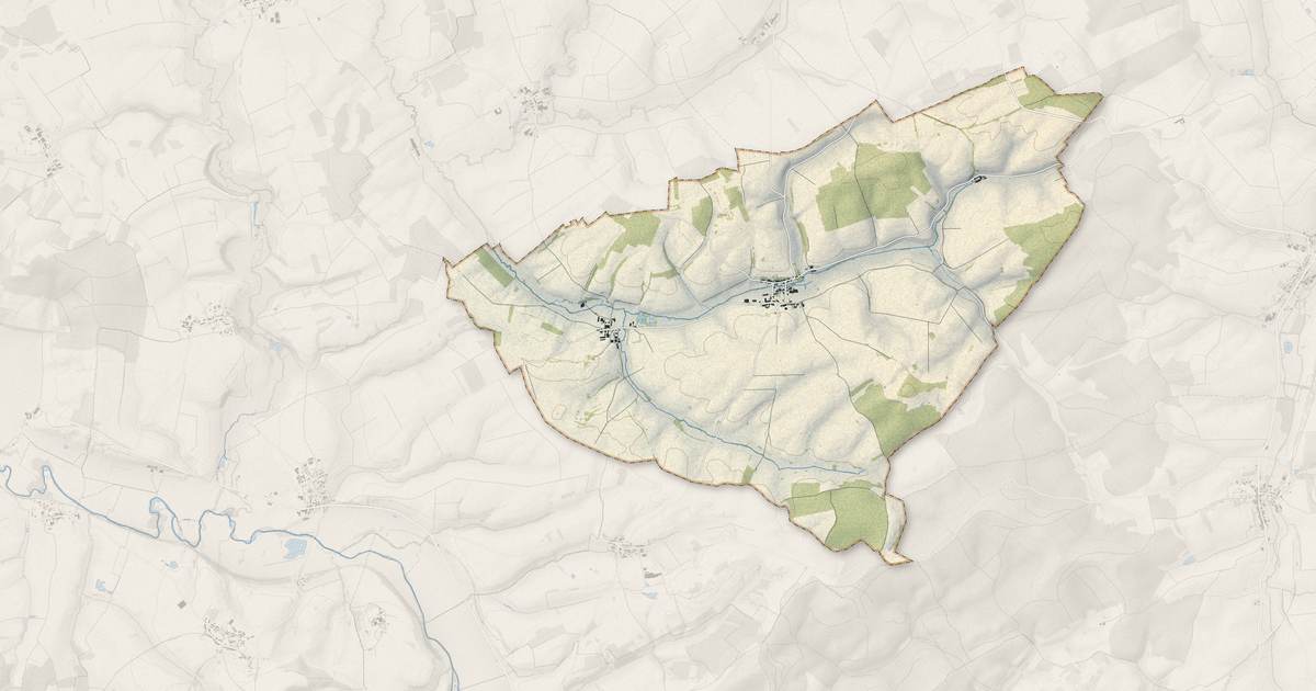 Portrait cartographique de Landres-et-Saint-Georges : relief, eau, forêts, bâti et voies, calculés à partir des données de l'IGN