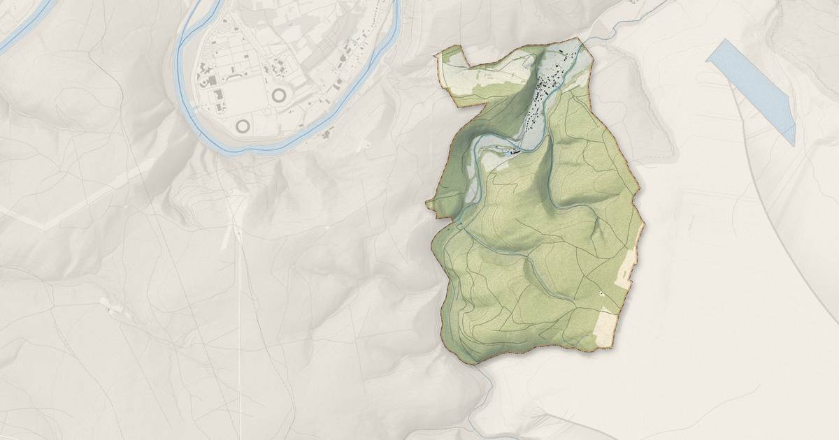 Portrait cartographique de Landrichamps : relief, eau, forêts, bâti et voies, calculés à partir des données de l'IGN