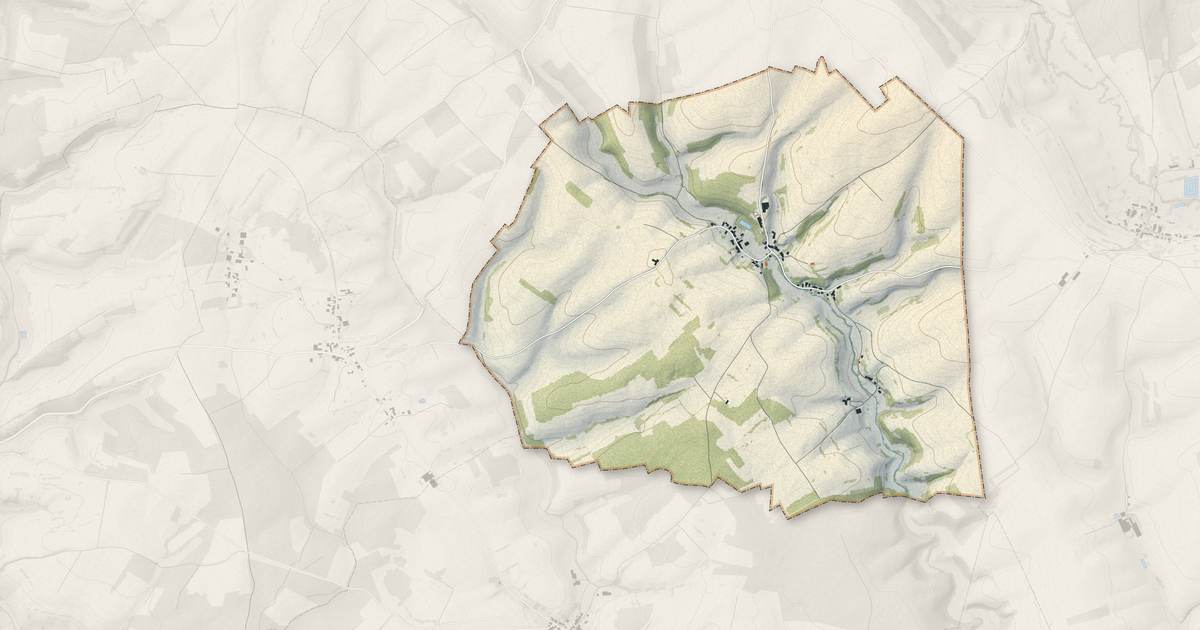 Portrait cartographique de Marquigny : relief, eau, forêts, bâti et voies, calculés à partir des données de l'IGN