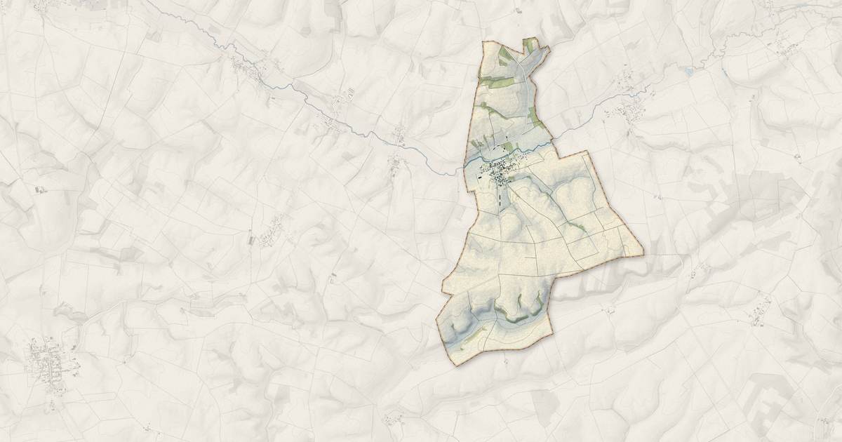 Portrait cartographique de Renneville : relief, eau, forêts, bâti et voies, calculés à partir des données de l'IGN