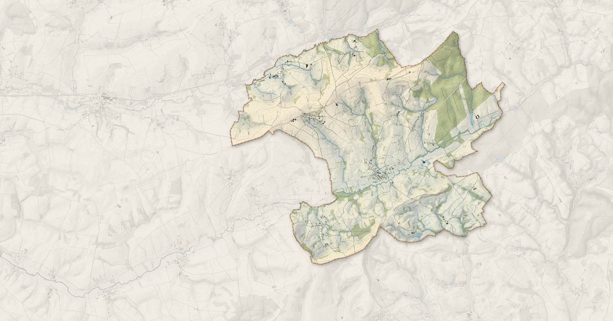 Portrait cartographique de Rocquigny : relief, eau, forêts, bâti et voies, calculés à partir des données de l'IGN