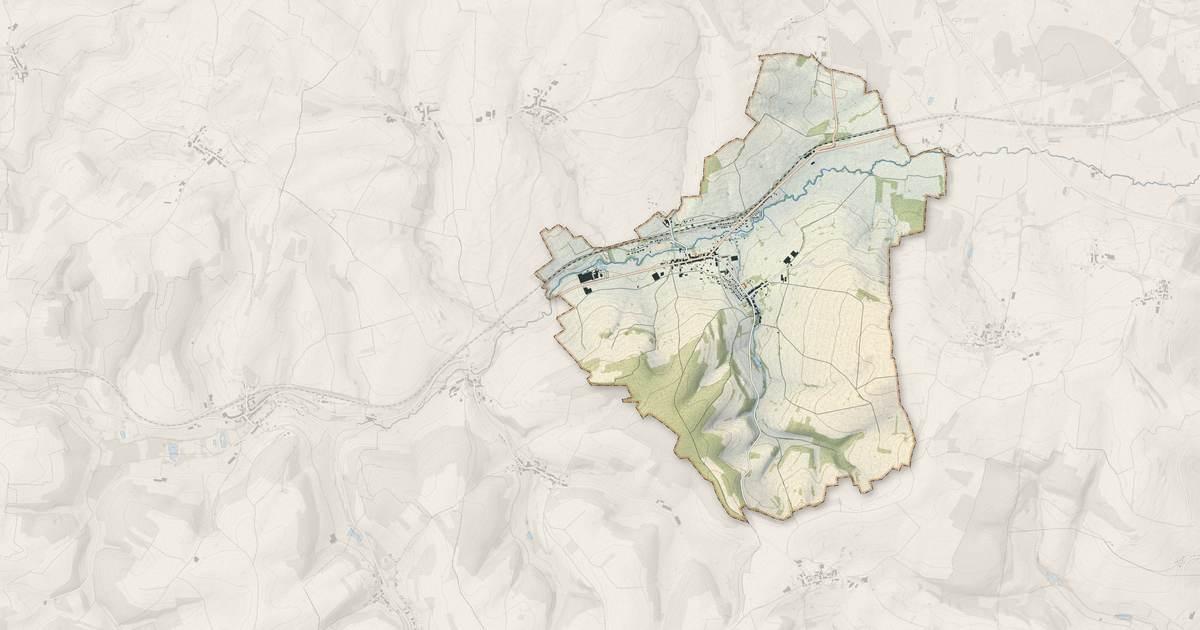 Portrait cartographique de Rouvroy-sur-Audry : relief, eau, forêts, bâti et voies, calculés à partir des données de l'IGN