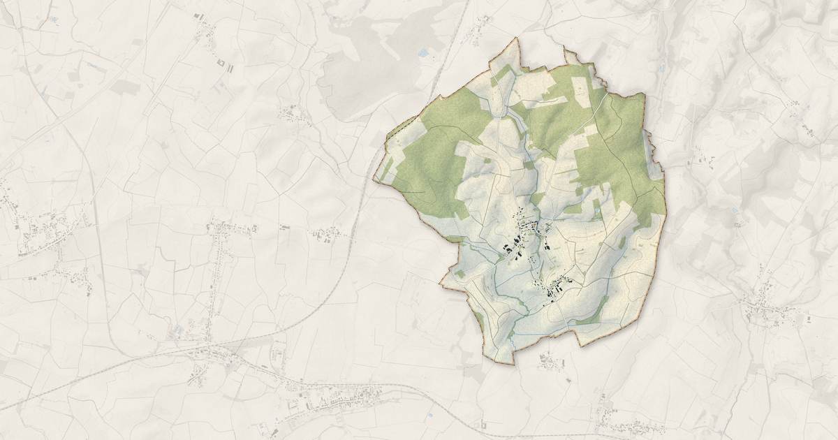 Portrait cartographique de Sorcy-Bauthémont : relief, eau, forêts, bâti et voies, calculés à partir des données de l'IGN
