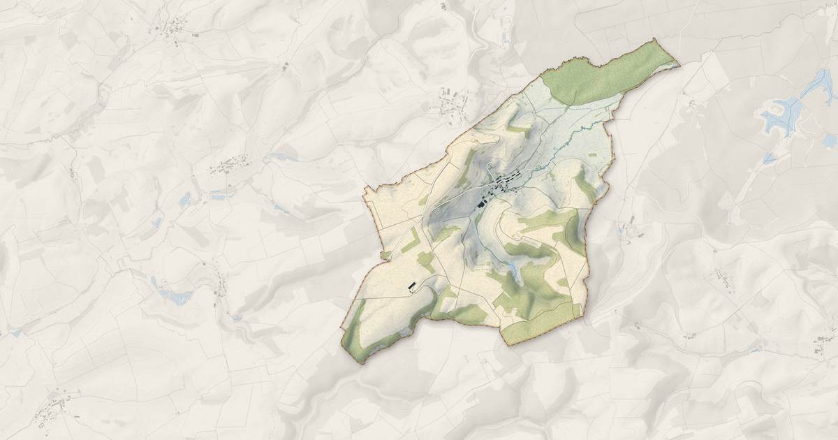 Portrait cartographique de Vaux-en-Dieulet : relief, eau, forêts, bâti et voies, calculés à partir des données de l'IGN