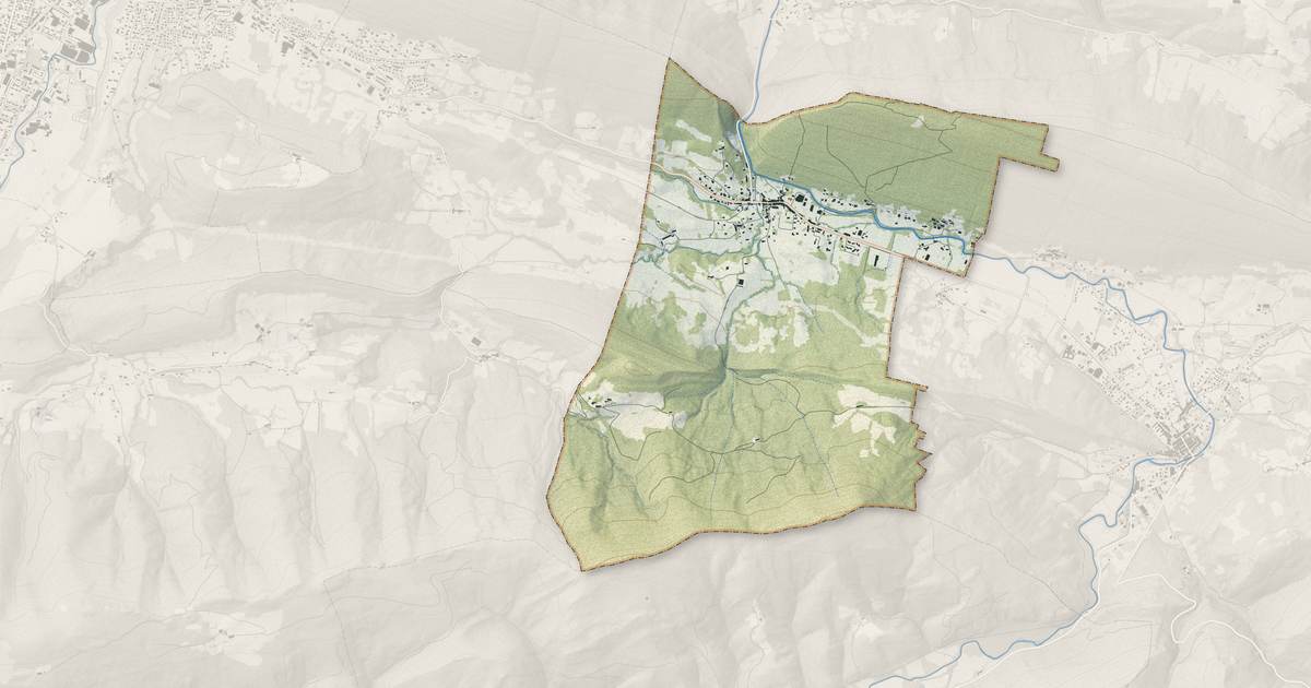 Portrait cartographique de L'Aiguillon : relief, eau, forêts, bâti et voies, calculés à partir des données de l'IGN