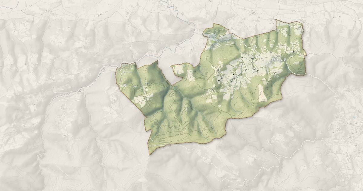 Portrait cartographique de Alzen : relief, eau, forêts, bâti et voies, calculés à partir des données de l'IGN