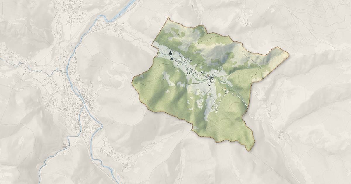 Portrait cartographique de Arnave : relief, eau, forêts, bâti et voies, calculés à partir des données de l'IGN