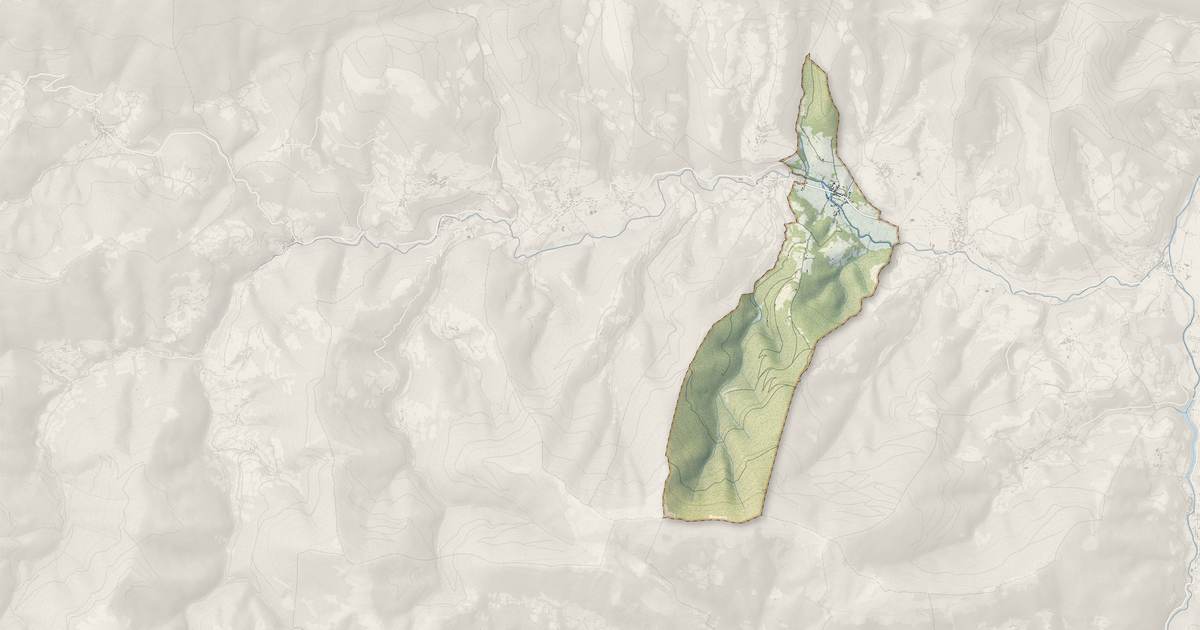 Portrait cartographique de Aucazein : relief, eau, forêts, bâti et voies, calculés à partir des données de l'IGN
