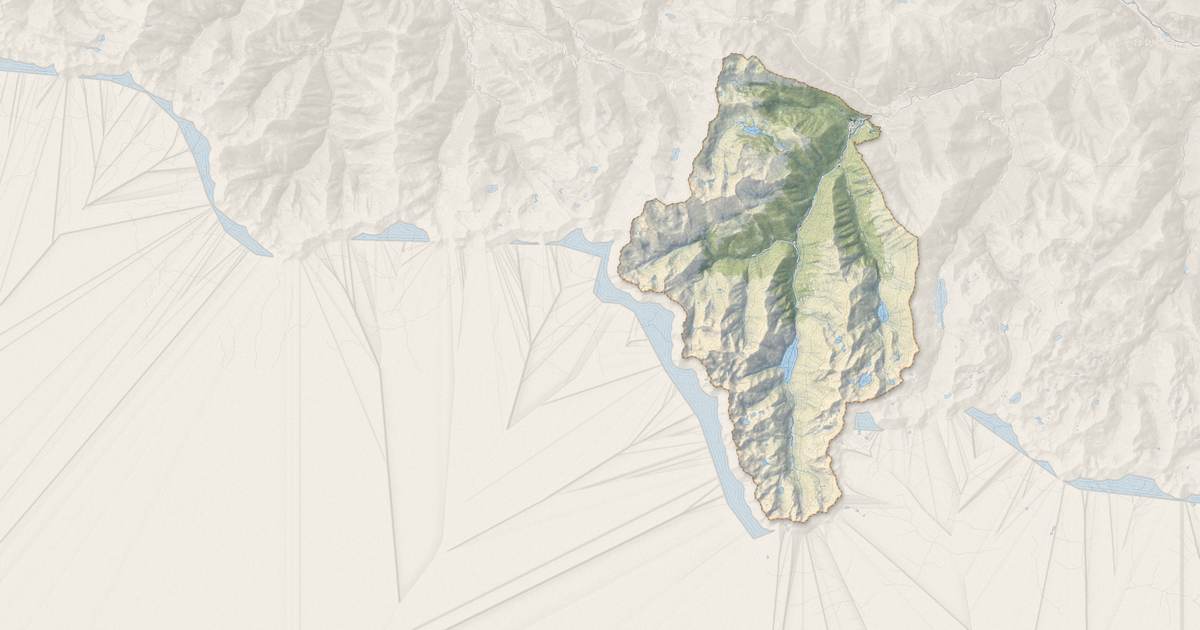 Portrait cartographique de Auzat : relief, eau, forêts, bâti et voies, calculés à partir des données de l'IGN