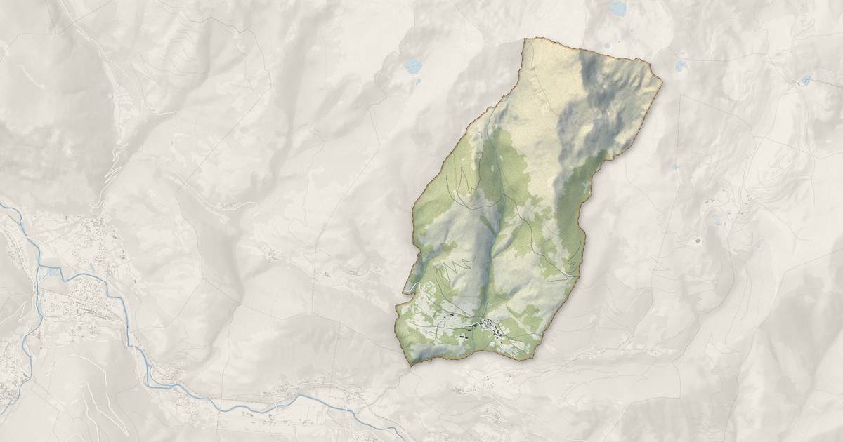 Portrait cartographique de Axiat : relief, eau, forêts, bâti et voies, calculés à partir des données de l'IGN