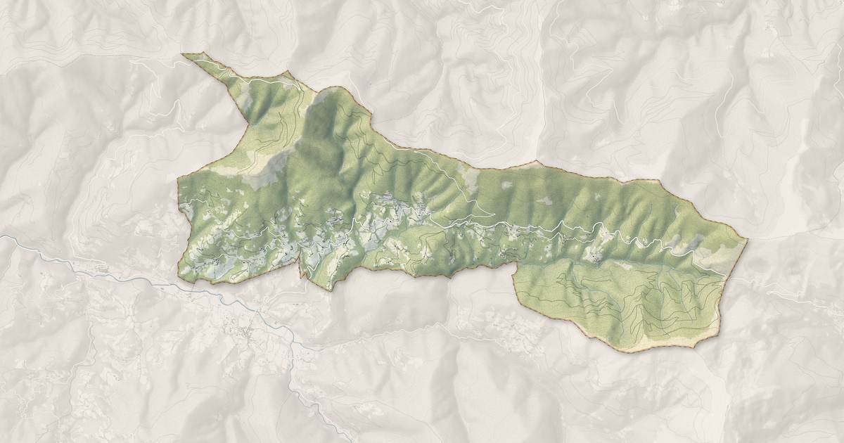 Portrait cartographique de Boussenac : relief, eau, forêts, bâti et voies, calculés à partir des données de l'IGN