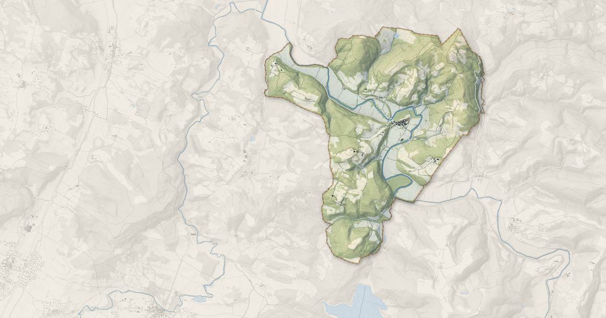 Portrait cartographique de Camon : relief, eau, forêts, bâti et voies, calculés à partir des données de l'IGN