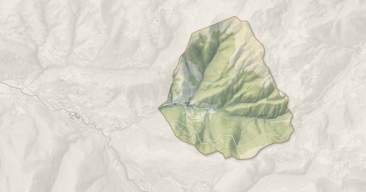 Portrait cartographique de Caussou : relief, eau, forêts, bâti et voies, calculés à partir des données de l'IGN