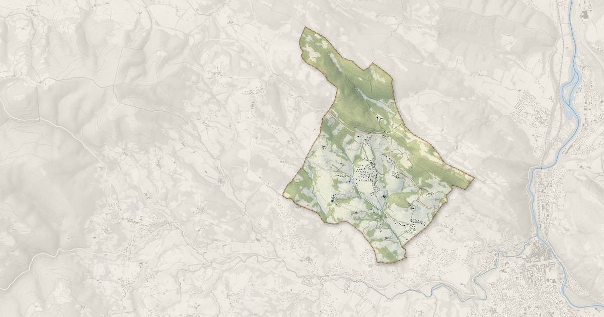 Portrait cartographique de Cos : relief, eau, forêts, bâti et voies, calculés à partir des données de l'IGN