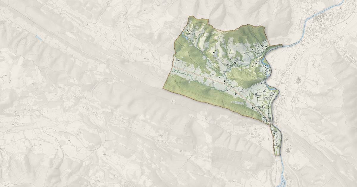 Portrait cartographique de Crampagna : relief, eau, forêts, bâti et voies, calculés à partir des données de l'IGN