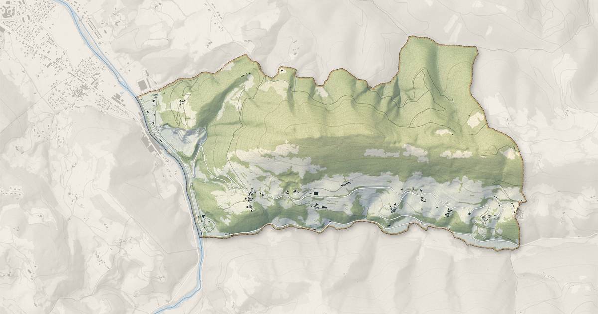 Portrait cartographique de Encourtiech : relief, eau, forêts, bâti et voies, calculés à partir des données de l'IGN