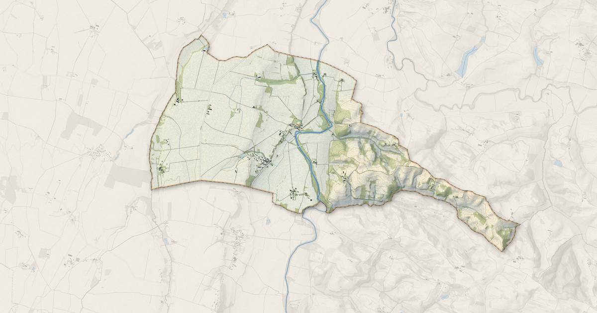 Portrait cartographique de Gaudiès : relief, eau, forêts, bâti et voies, calculés à partir des données de l'IGN