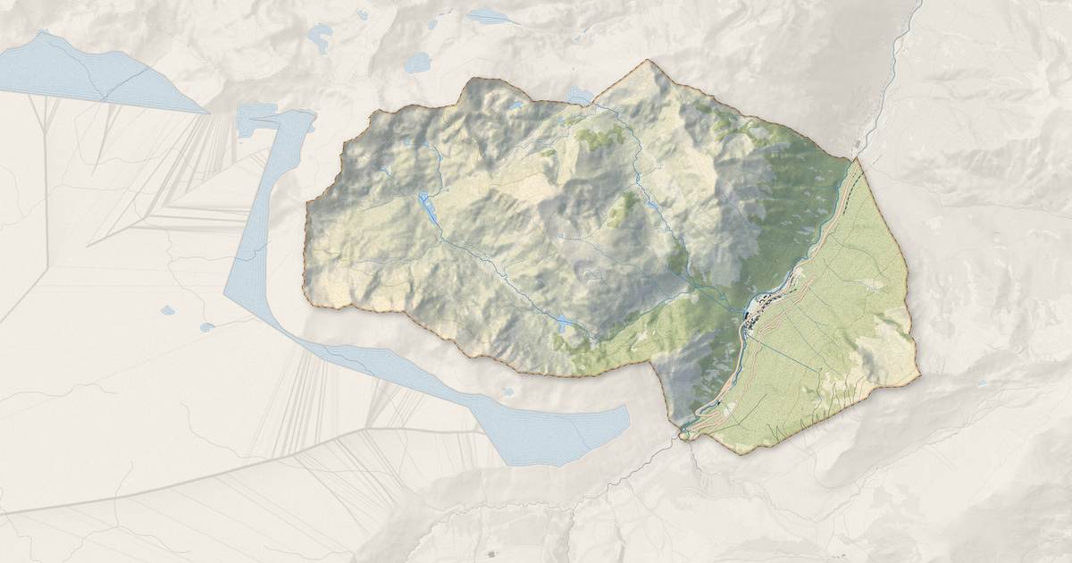 Portrait cartographique de L'Hospitalet-près-l'Andorre : relief, eau, forêts, bâti et voies, calculés à partir des données de l'IGN