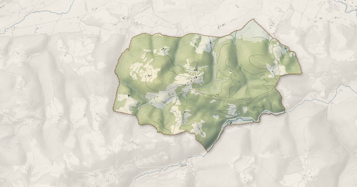 Portrait cartographique de Larbont : relief, eau, forêts, bâti et voies, calculés à partir des données de l'IGN