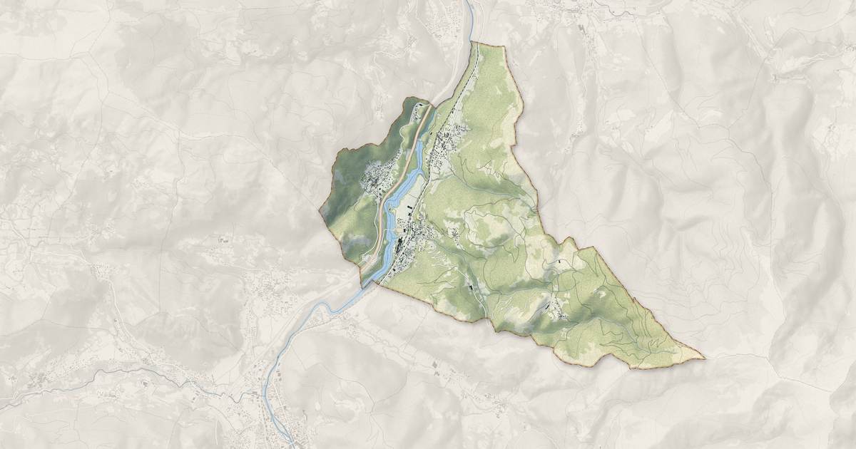 Portrait cartographique de Mercus-Garrabet : relief, eau, forêts, bâti et voies, calculés à partir des données de l'IGN
