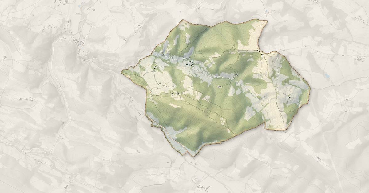 Portrait cartographique de Monesple : relief, eau, forêts, bâti et voies, calculés à partir des données de l'IGN