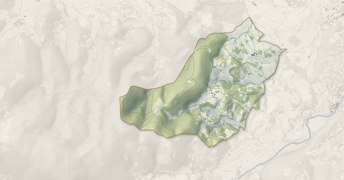 Portrait cartographique de Montégut-en-Couserans : relief, eau, forêts, bâti et voies, calculés à partir des données de l'IGN