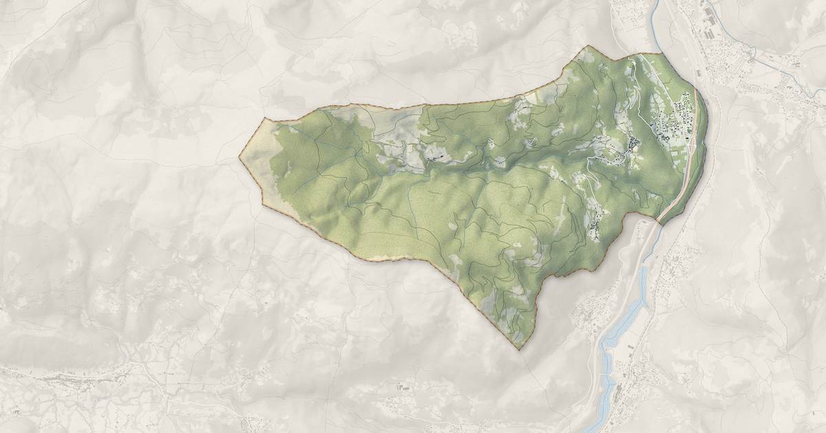 Portrait cartographique de Montoulieu : relief, eau, forêts, bâti et voies, calculés à partir des données de l'IGN