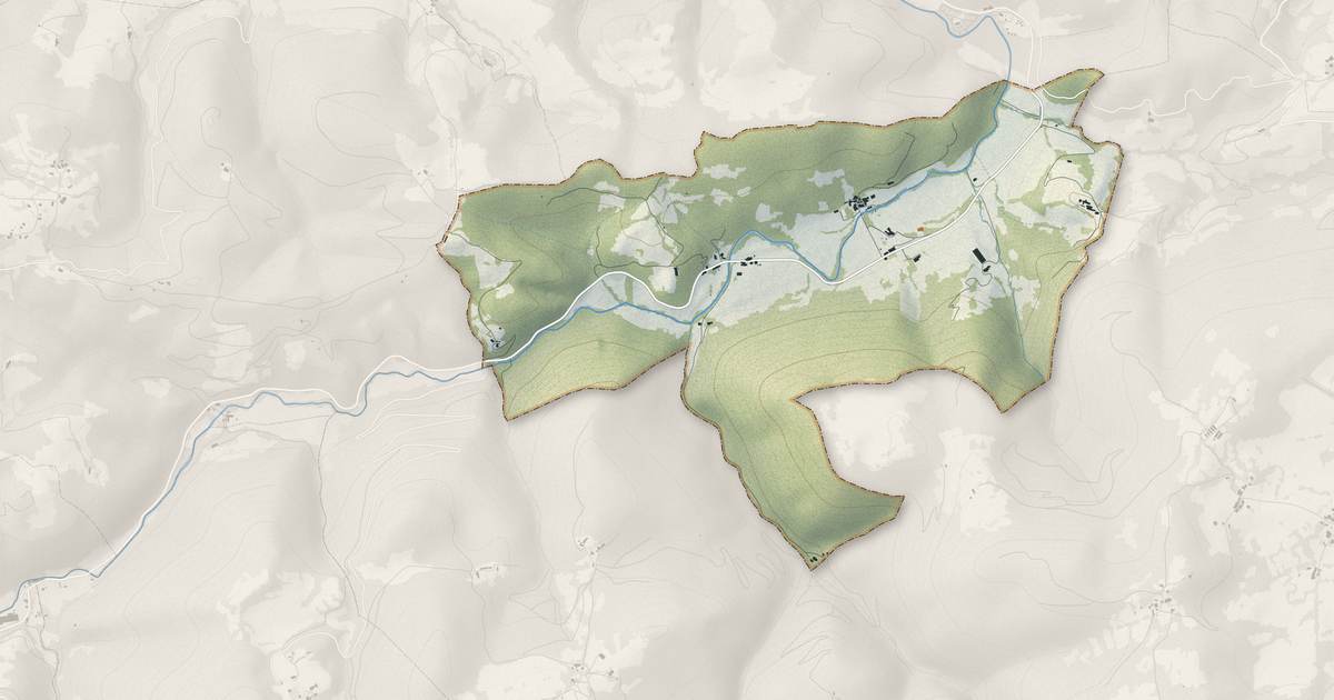 Portrait cartographique de Nescus : relief, eau, forêts, bâti et voies, calculés à partir des données de l'IGN