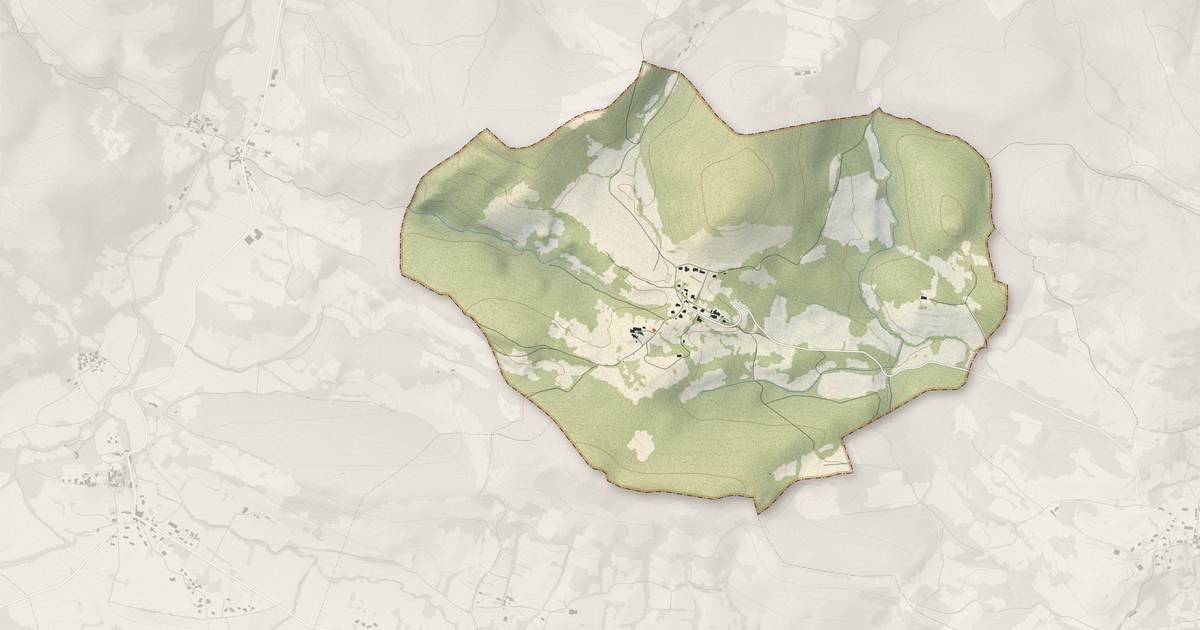 Portrait cartographique de Pradettes : relief, eau, forêts, bâti et voies, calculés à partir des données de l'IGN