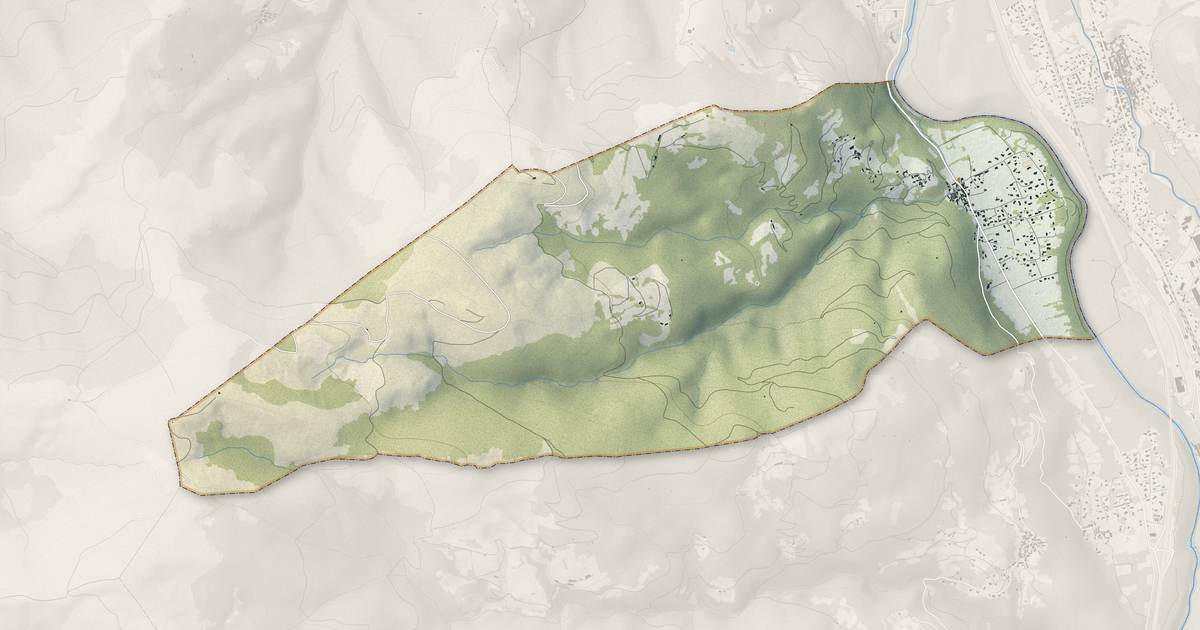 Portrait cartographique de Prayols : relief, eau, forêts, bâti et voies, calculés à partir des données de l'IGN