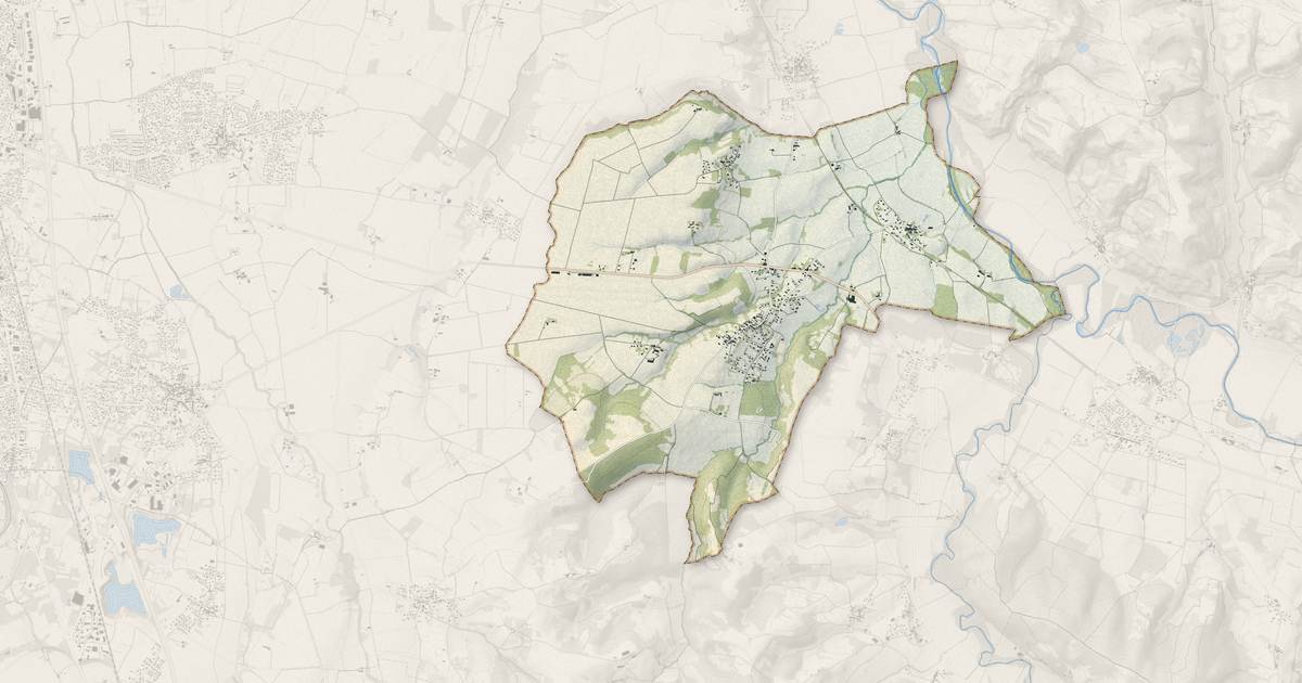 Portrait cartographique de Les Pujols : relief, eau, forêts, bâti et voies, calculés à partir des données de l'IGN
