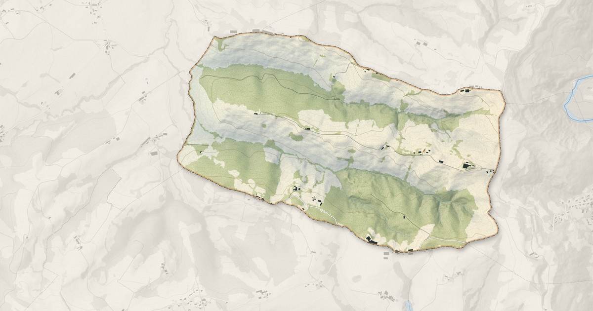 Portrait cartographique de Saint-Bauzeil : relief, eau, forêts, bâti et voies, calculés à partir des données de l'IGN