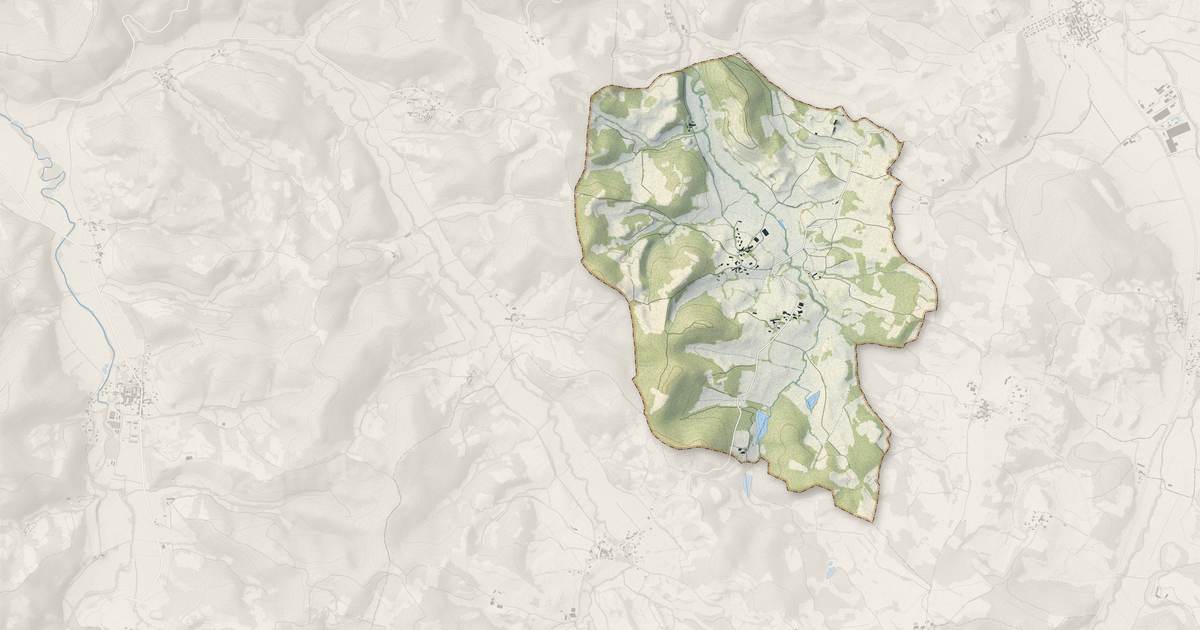 Portrait cartographique de Saint-Julien-de-Gras-Capou : relief, eau, forêts, bâti et voies, calculés à partir des données de l'IGN