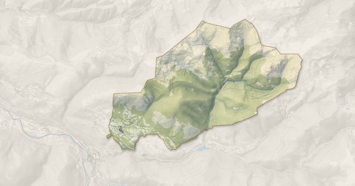 Portrait cartographique de Sorgeat : relief, eau, forêts, bâti et voies, calculés à partir des données de l'IGN