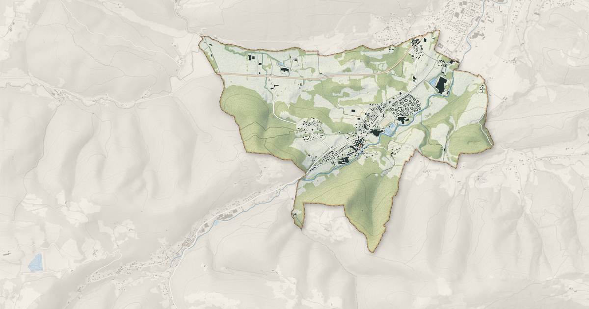 Portrait cartographique de Villeneuve-d'Olmes : relief, eau, forêts, bâti et voies, calculés à partir des données de l'IGN