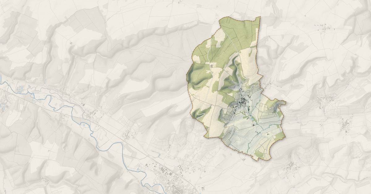Portrait cartographique de Arrentières : relief, eau, forêts, bâti et voies, calculés à partir des données de l'IGN