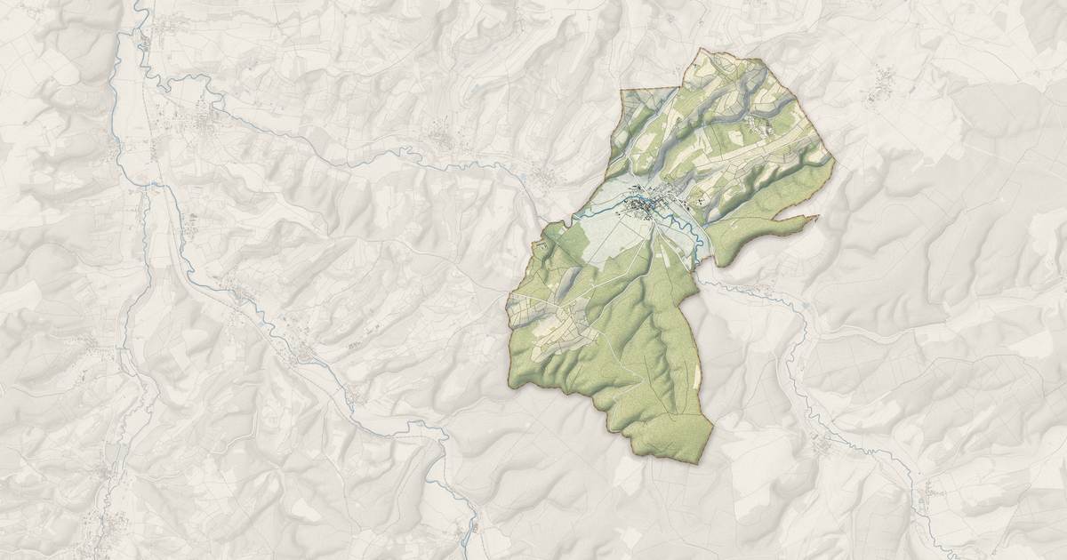 Portrait cartographique de Essoyes : relief, eau, forêts, bâti et voies, calculés à partir des données de l'IGN
