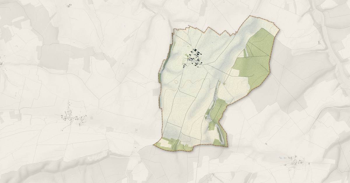 Portrait cartographique de Fresnay : relief, eau, forêts, bâti et voies, calculés à partir des données de l'IGN