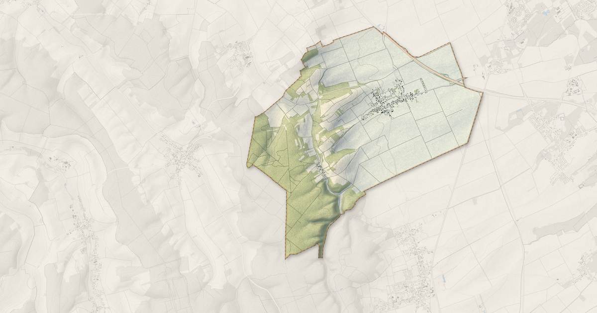 Portrait cartographique de Laines-aux-Bois : relief, eau, forêts, bâti et voies, calculés à partir des données de l'IGN