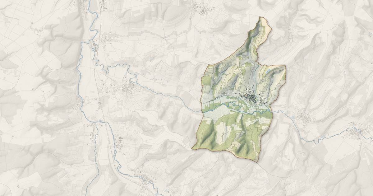 Portrait cartographique de Landreville : relief, eau, forêts, bâti et voies, calculés à partir des données de l'IGN