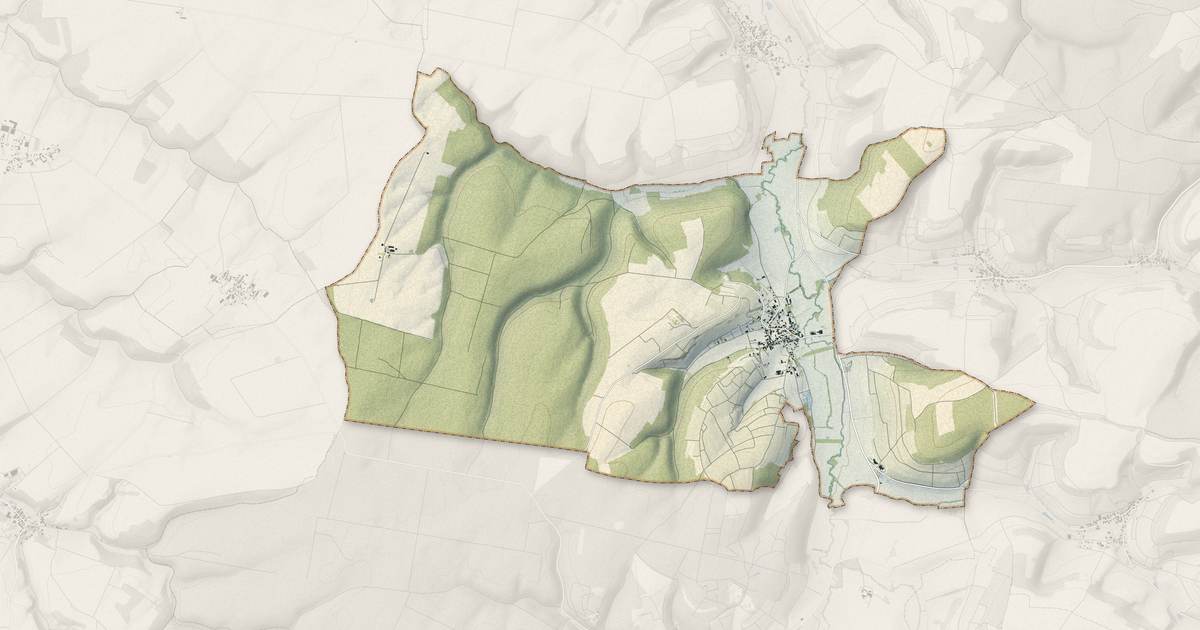 Portrait cartographique de Meurville : relief, eau, forêts, bâti et voies, calculés à partir des données de l'IGN