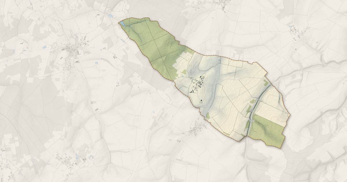 Portrait cartographique de Praslin : relief, eau, forêts, bâti et voies, calculés à partir des données de l'IGN
