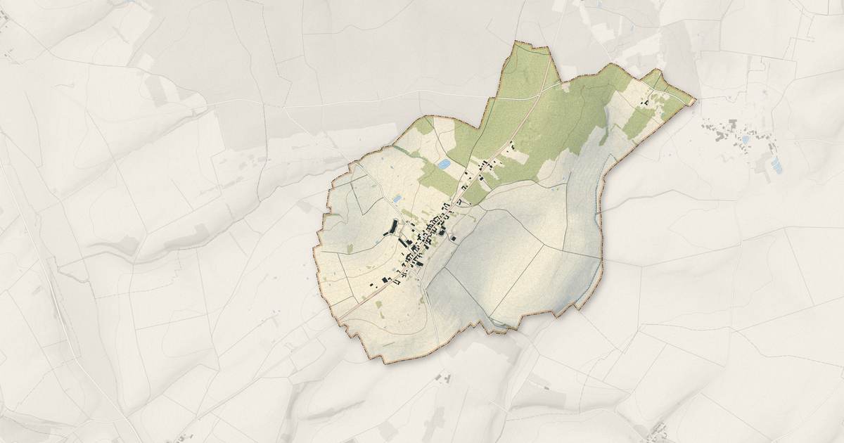 Portrait cartographique de Prusy : relief, eau, forêts, bâti et voies, calculés à partir des données de l'IGN