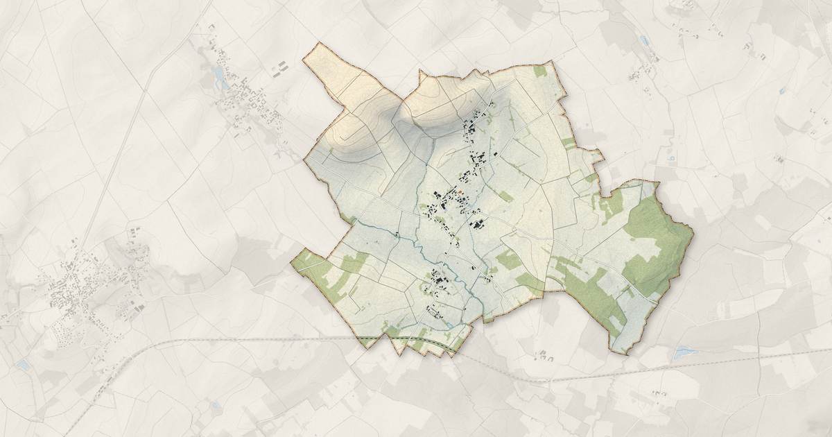 Portrait cartographique de Racines : relief, eau, forêts, bâti et voies, calculés à partir des données de l'IGN