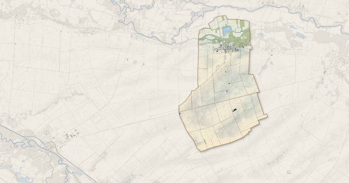 Portrait cartographique de Rhèges : relief, eau, forêts, bâti et voies, calculés à partir des données de l'IGN