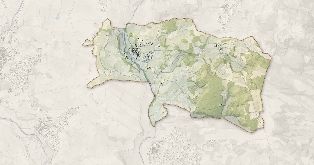 Portrait cartographique de Bagnoles : relief, eau, forêts, bâti et voies, calculés à partir des données de l'IGN