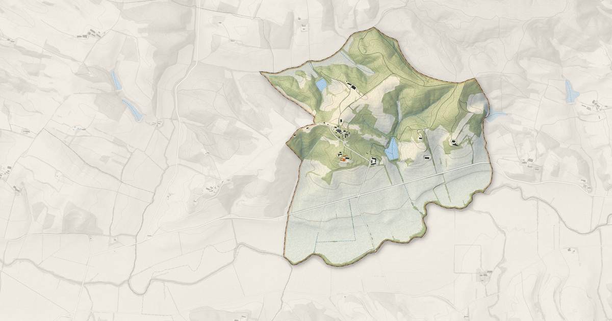 Portrait cartographique de Cahuzac : relief, eau, forêts, bâti et voies, calculés à partir des données de l'IGN
