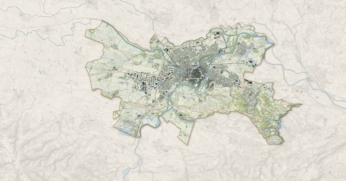 Portrait cartographique de Carcassonne : relief, eau, forêts, bâti et voies, calculés à partir des données de l'IGN