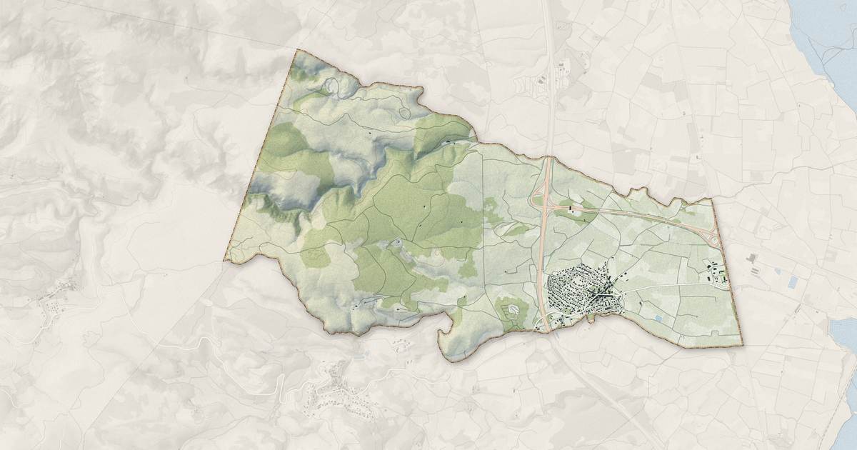 Portrait cartographique de Caves : relief, eau, forêts, bâti et voies, calculés à partir des données de l'IGN