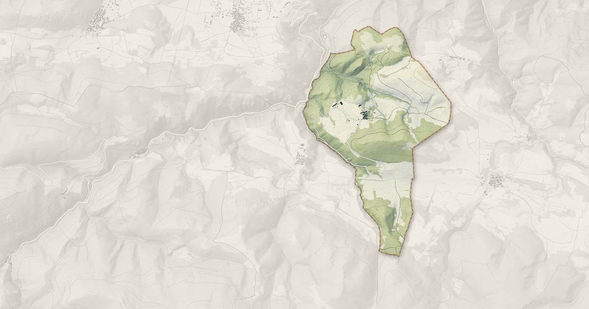 Portrait cartographique de Galinagues : relief, eau, forêts, bâti et voies, calculés à partir des données de l'IGN